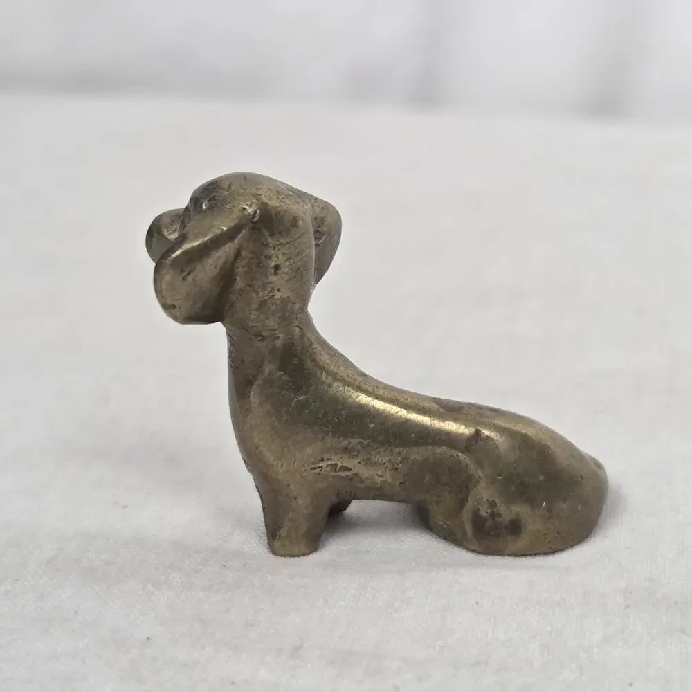 Vintage Miniature Brass Dachshund Figurine Cast Metal Weiner Dog Puppy Mini